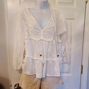 Women’s White Boho Tiered Peasant Top